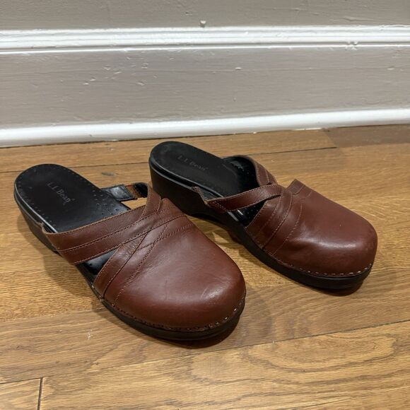 L L Bean Shoes - L L Bean Womens Brown Leather Clogs Mules Slip-On Shoes Made In Brazil 41 US 10